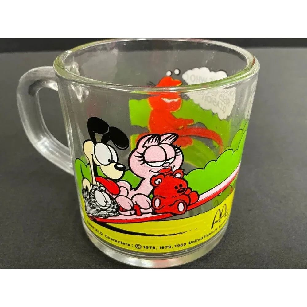 Vintage Garfield & Odie Set of 4 McDonalds 1978 Collectible Glass Mugs Cups Coll